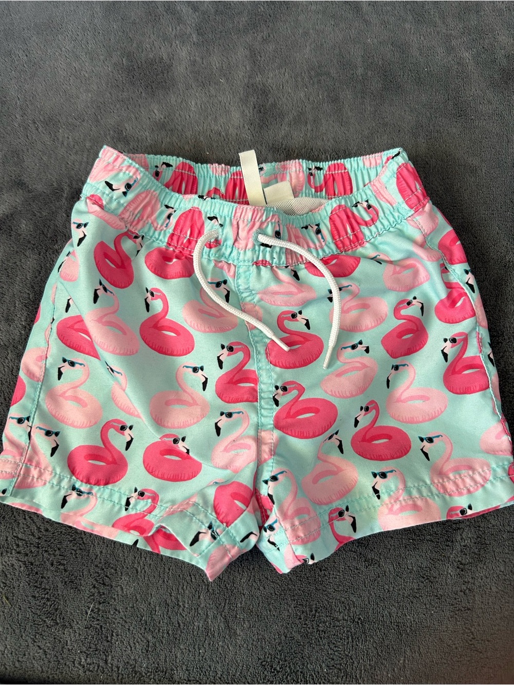 Kids Flamingo Print Swim Shorts - Pink on Aqua